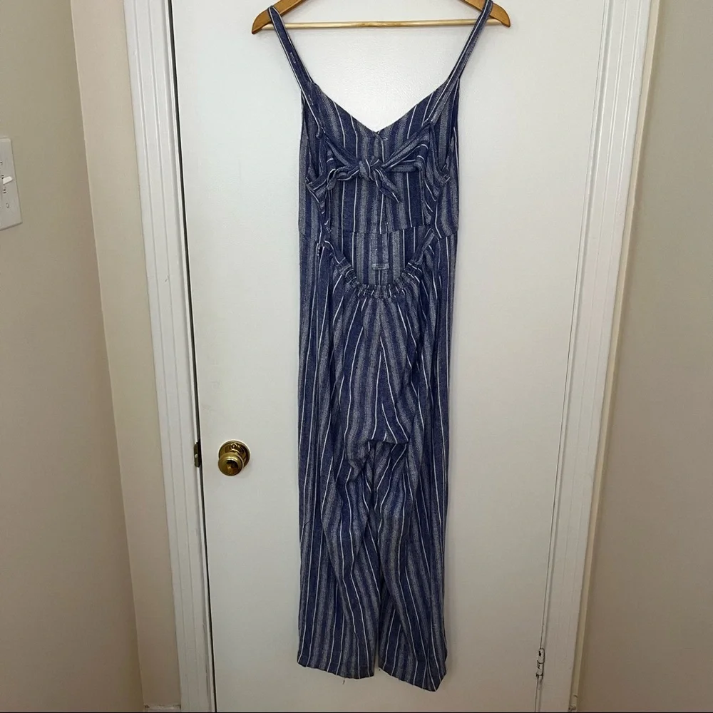 Blue Boho Striped Linen Jumpsuit - Picture 8 of 13